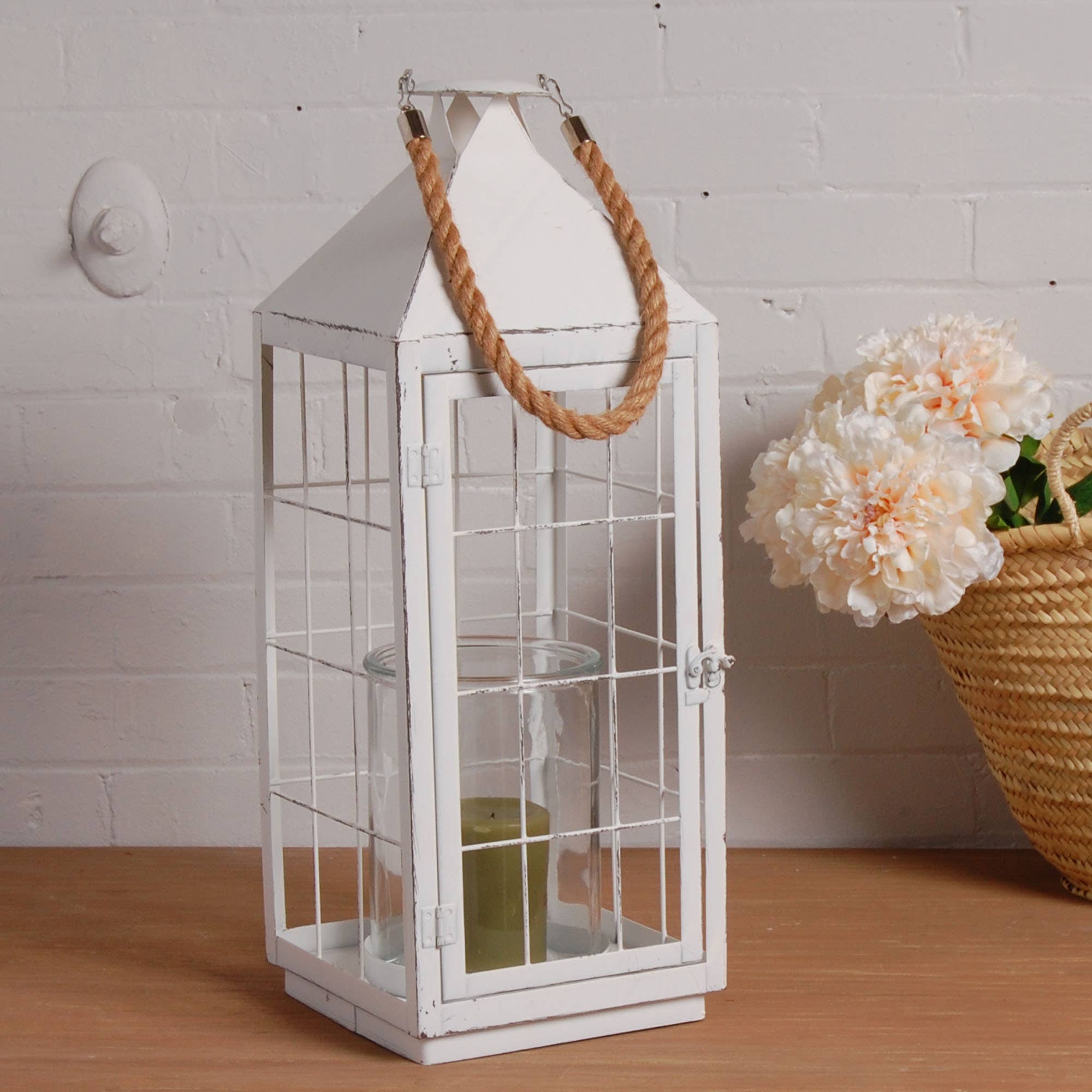 White Metal Lantern - Large