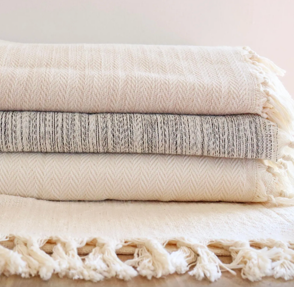 Handwoven Cotton Coverlet, Natural